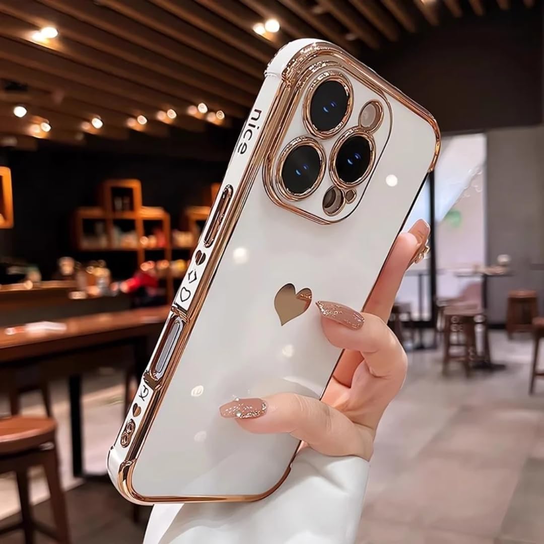 iPhoneケース　iPhone12Pro　ハート　ホワイト　シリコン　耐衝撃 Amazon.co.jp: RNOZX iPhone 12 Pro Max用 メッキハート レーザー