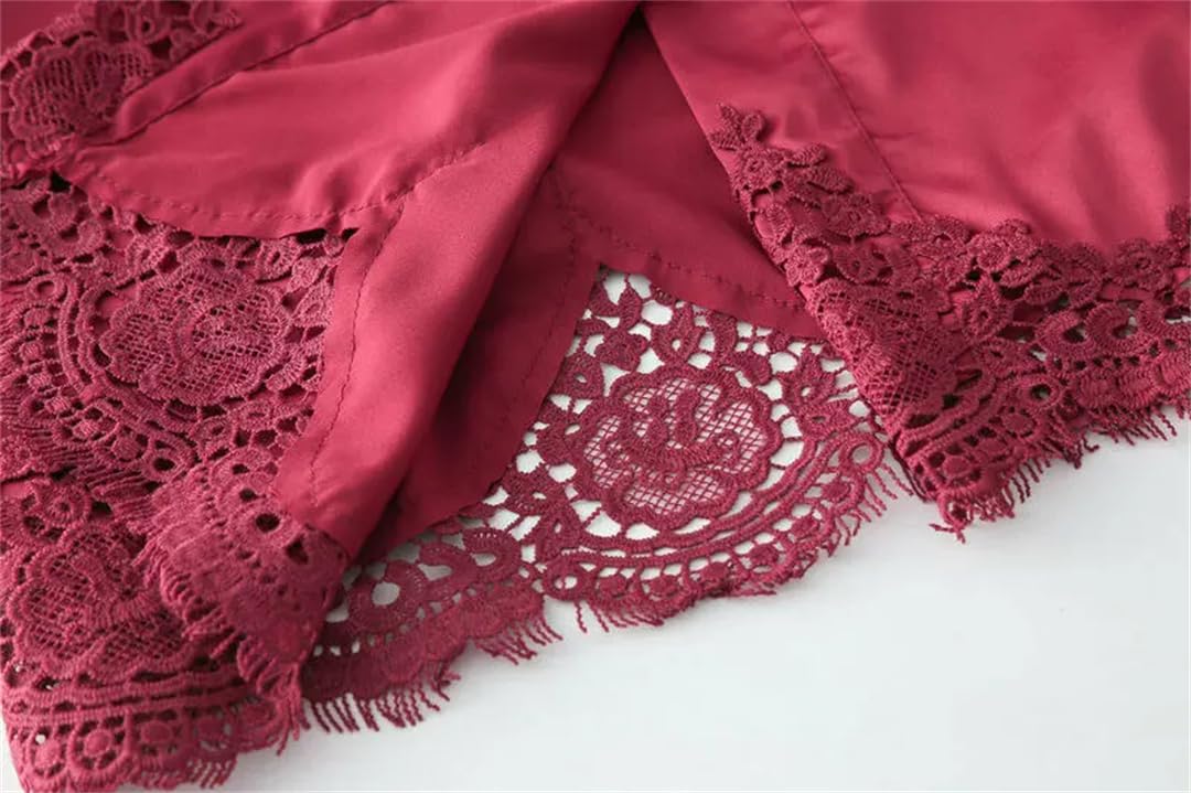 Yeuyyben Raso di Seta Pizzo Robe Per Le Donne Personalizzato Abito Da Sposa Accappatoio Sposa Damigella D'onore Kimono Robe Borgogna