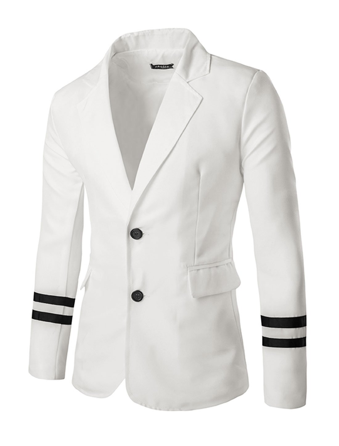 uxcell M (US 38), White : Generic Men Notched Lapel Vented Back Two-Button Stripes Blazer-picture-15