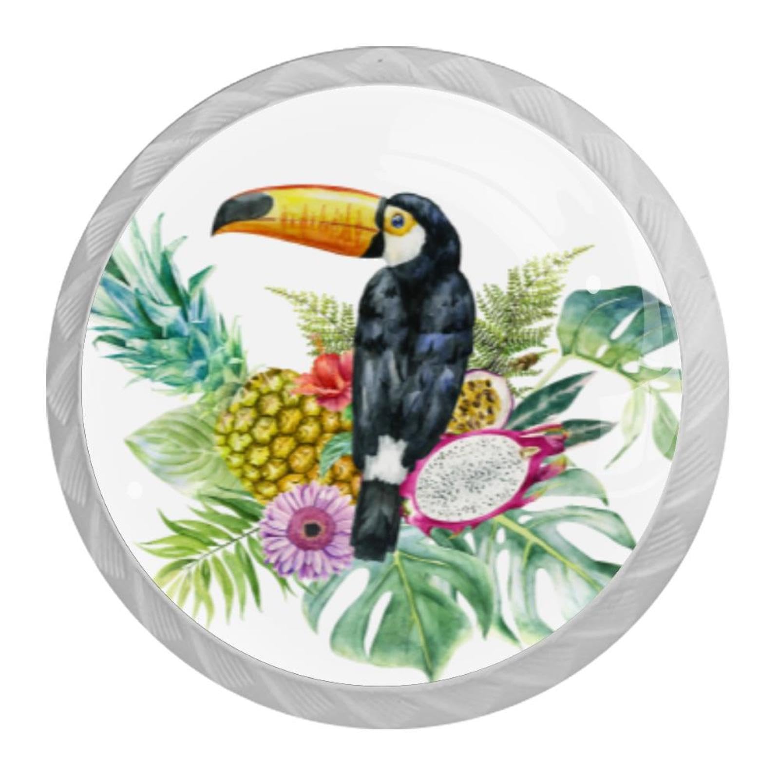 Tqmspg 4 Pieces Drawer Pulls Toucan Bird Door Knobs Dresser Handles for Kitchen Wardrobe Cupboard Hardware Furniture