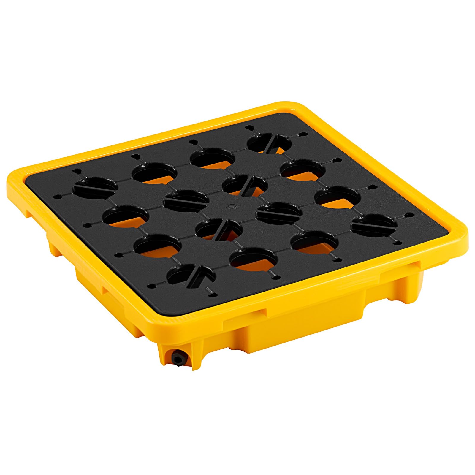 VEVOR Palette de Rétention pour 1 Fût, Bac de Rétention avec Caillebotis et Drain, Plateforme de Déversement en PEHD à Profil Bas, Capacité 43,2 L, Charge Maximale 700 kg, 670x675x150 mm, Jaune