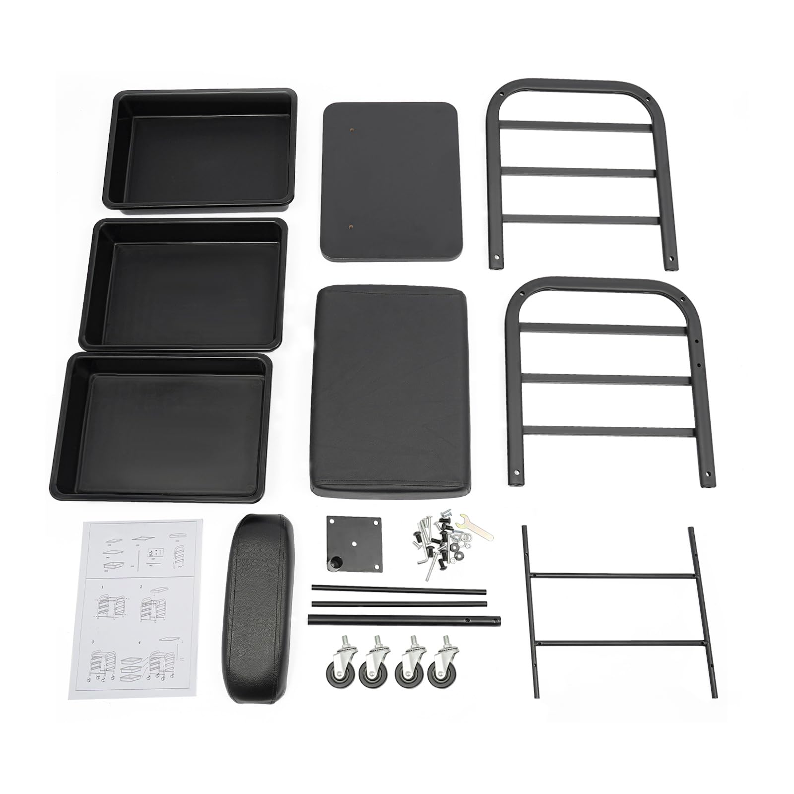 OUKANING Mesa de manicura con asiento, capacidad de carga de 75 kg, mesa de uñas con 3 cajones y soporte giratorio para manos, ruedas, estación de manicura para salón de uñas y cosméticos (negro)