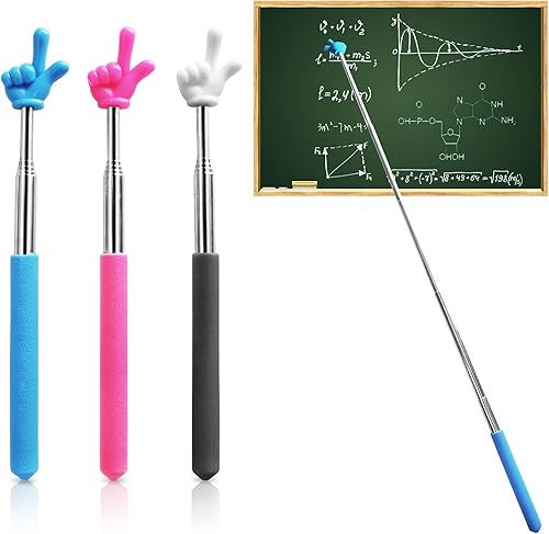 Puntero telescópico para profesores, 3 unidades, puntero de mano extensible, puntero de dedo, mini punteros de mano de acero inoxidable, para
