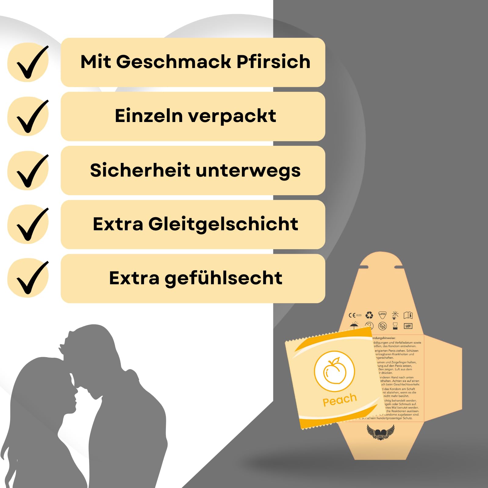 Kondome mit Geschmack Pfirsich 52mm - 200 Stück Gefühlsecht Extra dünn Extra feucht Analverkehr Gleitfilm von Lovelyness