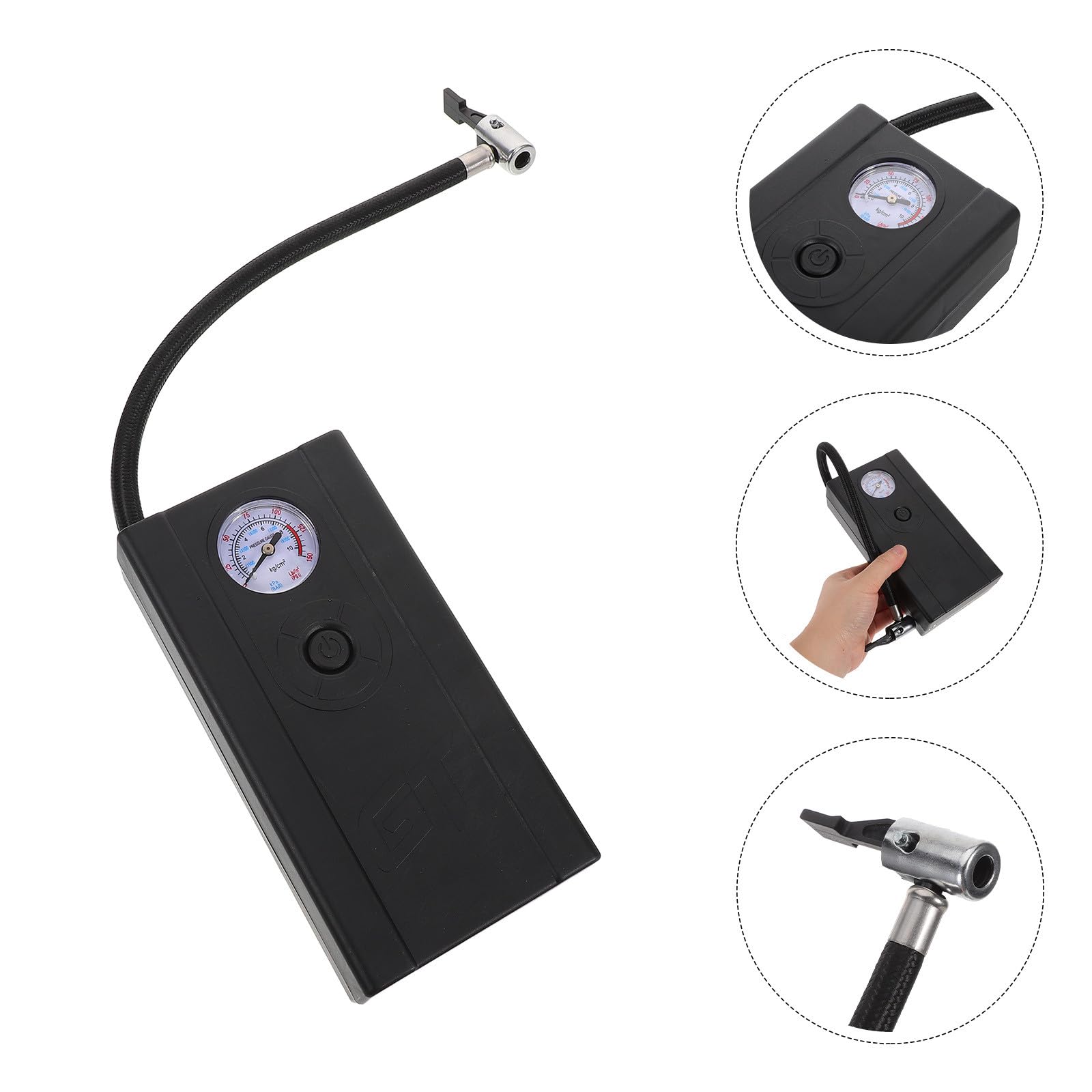 Compresor de Aire Portátil Negro para Inflar Neumáticos y Bicicletas con Material PP, Inflador Rápido Multifuncional Adecuado para Uso Doméstico Movimiento