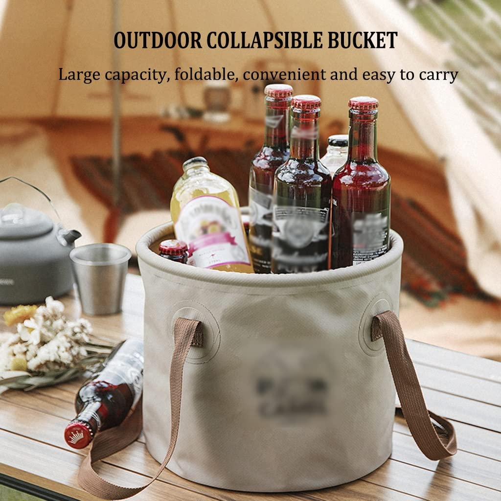 DUNAKE Seau Pliable Camping avec Poignée, Seau Rond Pliable Léger, Lavabo Portable pour La Pêche, Le Camping, La Randonnée, La Survie en Plein Air, Le Lavage De Voiture (Color : Brown, Size : 20L)
