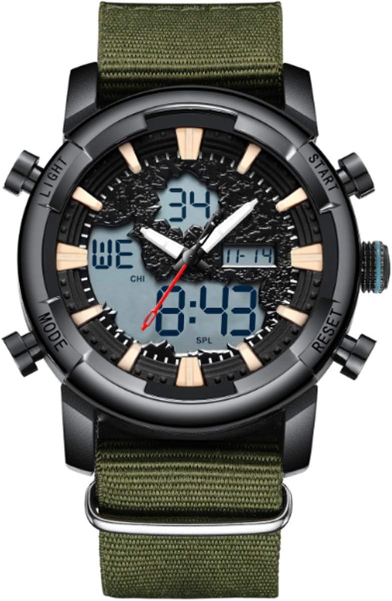 CLOOKER Mens Sport Watch Canvas Quartz Waterproof Multifunctional Military Leather Tactical Watch Heavy Duty Wrist Watches ¡­