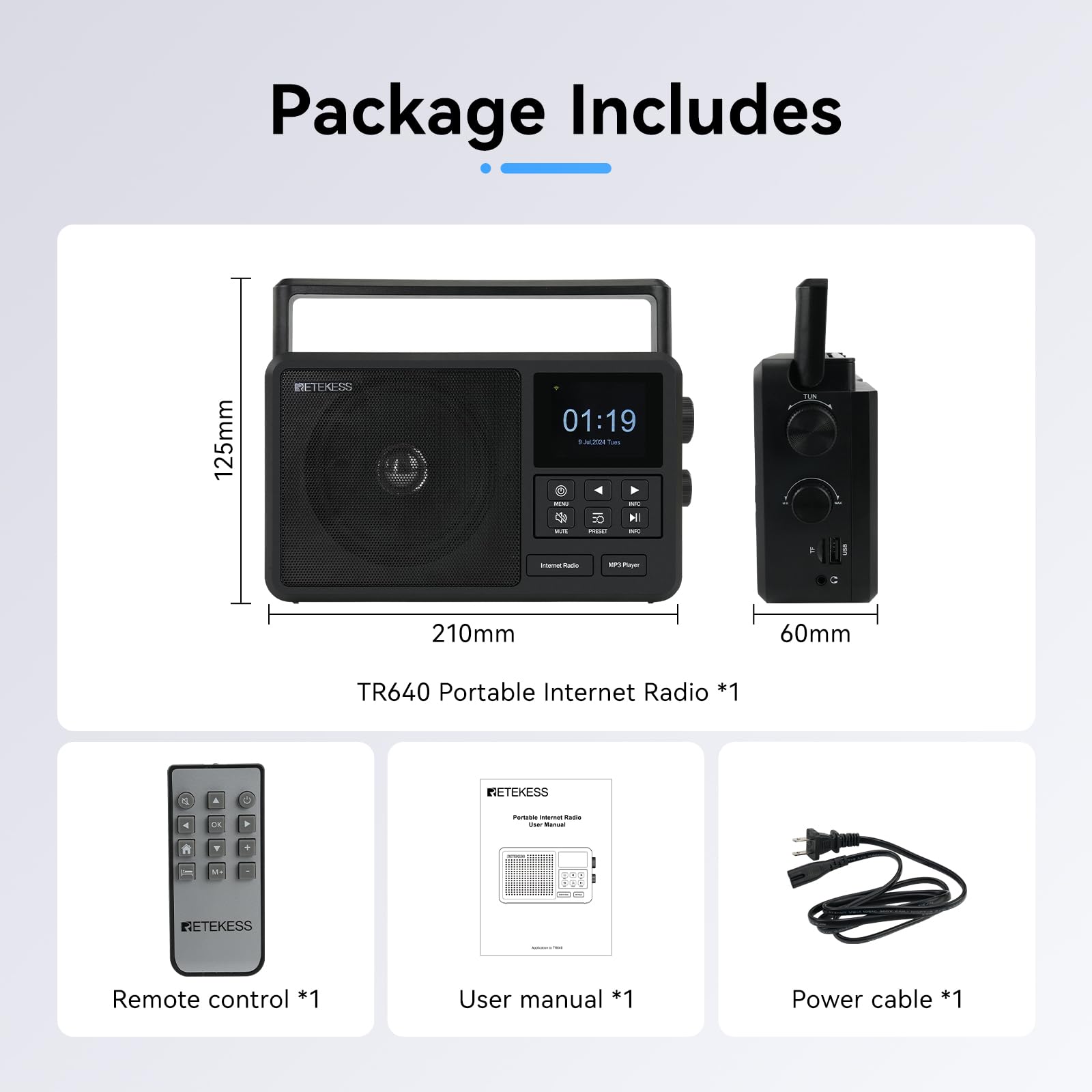 Retekess TR640 Radio Internet Portatile Digitale DAB FM con Antenna Esterna e Telecomando