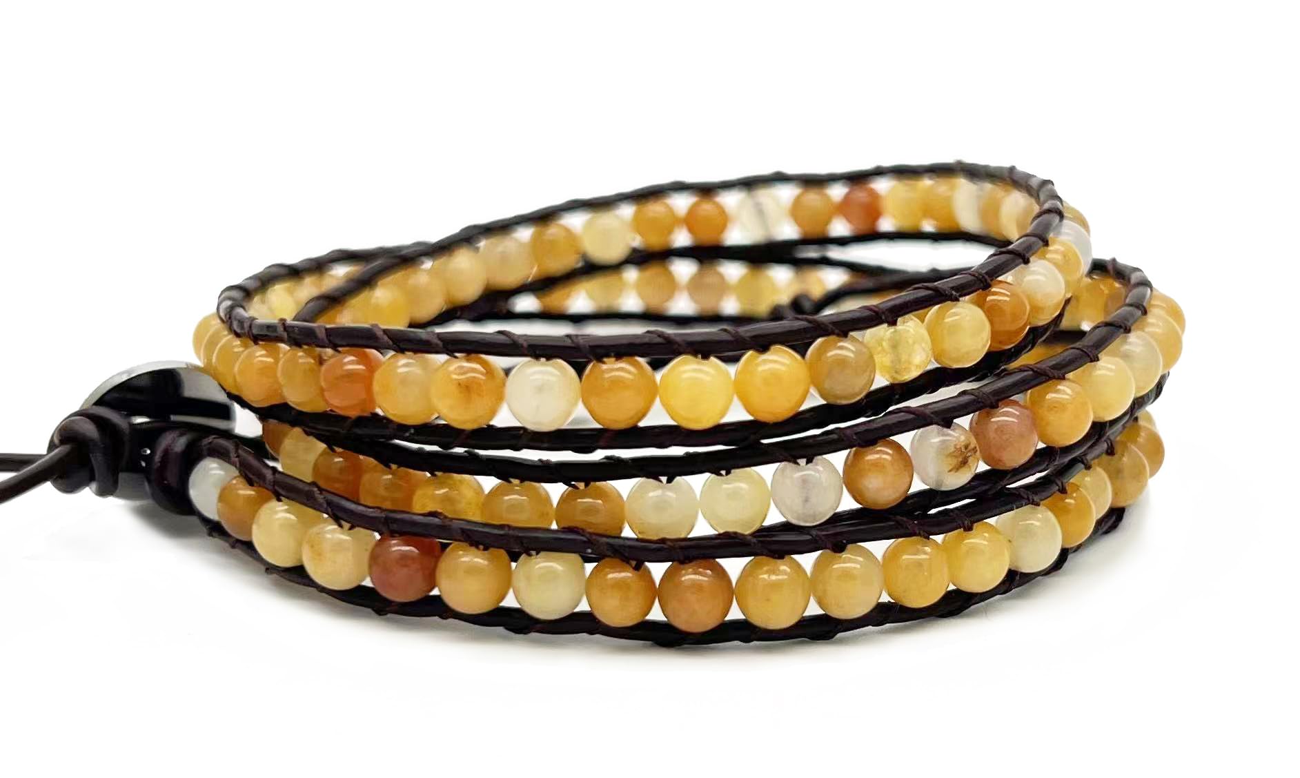3 Wrap Genuine Leather Bracelet Gemstone Bead