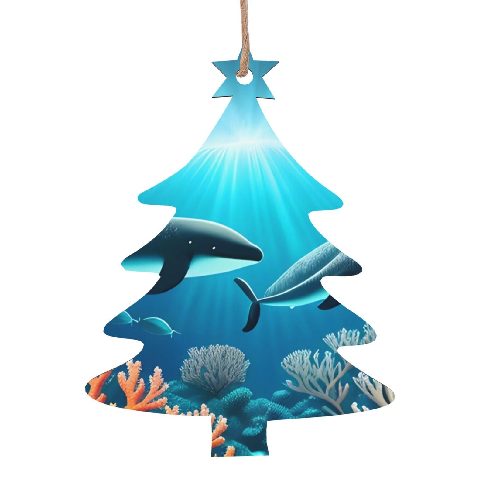 Whales Under The sea Printed Christmas Wooden Pendants, Simple and Environmentally Friendly, Holiday decorationsã€‚
