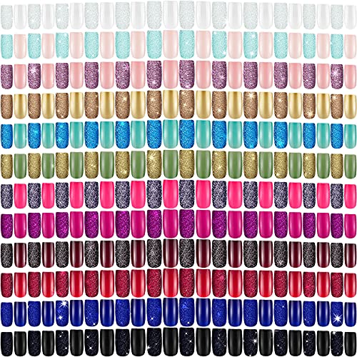 576 Pieces 24 Sets Medium Square Press on Nails Glitter False Nail Full Cover Artificial Fake Nail Colorful Acrylic Nail Tip Kit for Art Salon DIY (Mixed Pattern)