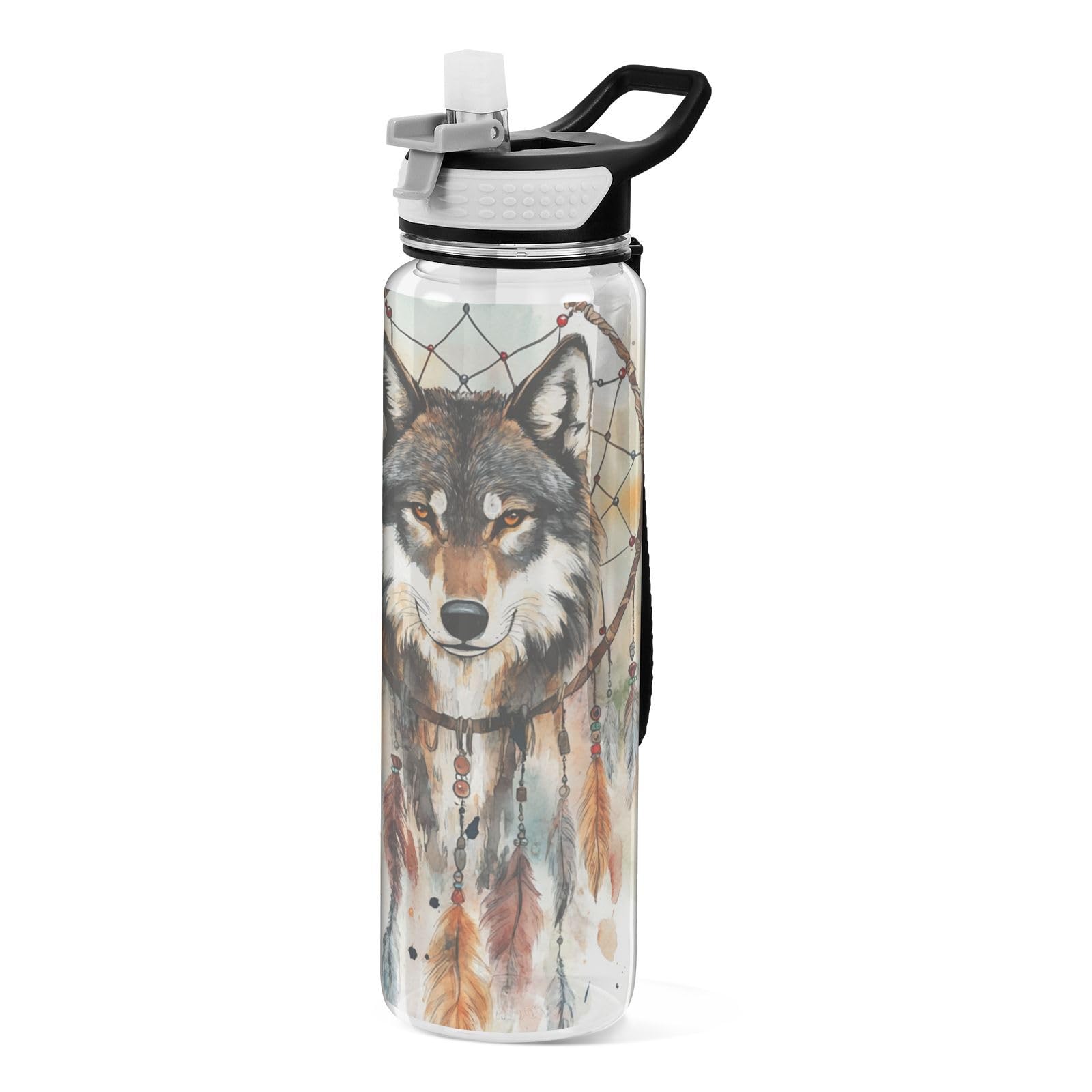 Bouteille d'eau saine sans BPA 887 ml avec paille anti-fuite motif loup