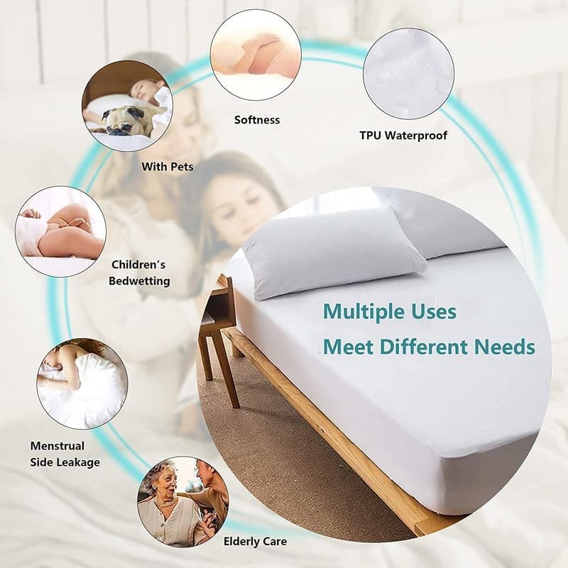 Image of 6 Sided Zipper Mattress Protector 75 inchx60 inchx8 inch Waterproof Mattress Cover for Queen Bed Size with 8 inch Drop Thick (75x60x8 inch,Brown)