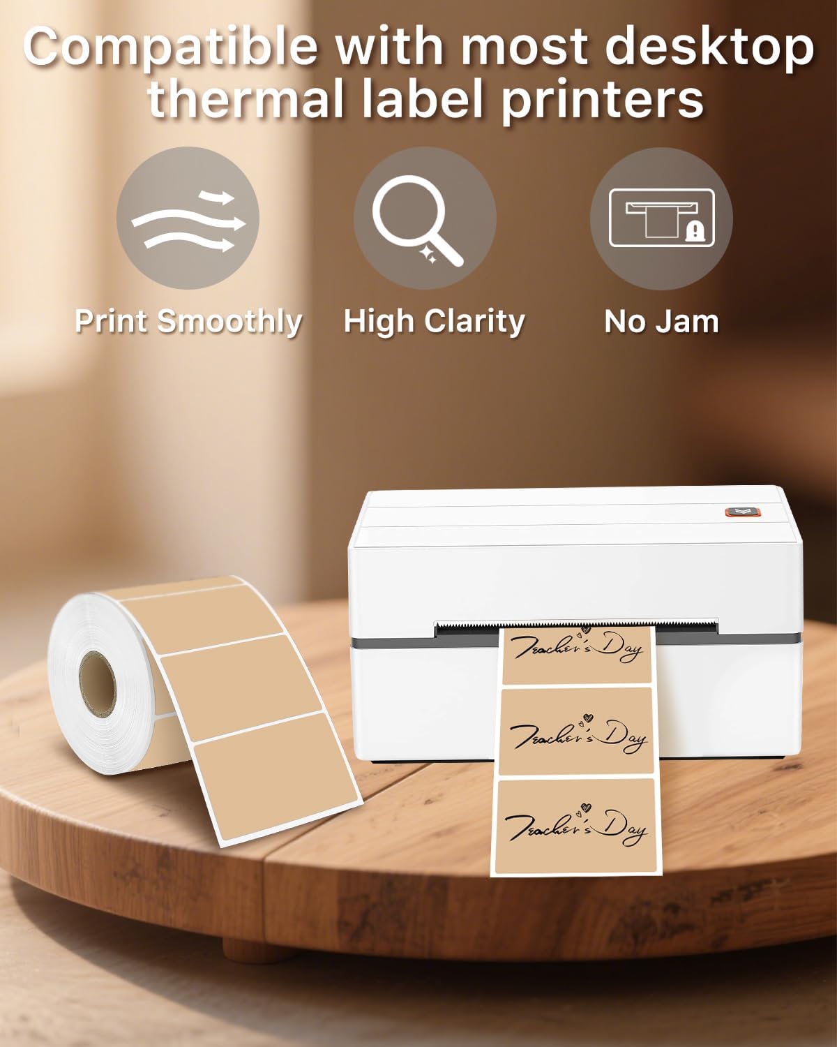 iEager 3" x 2" Thermal Labels, Rectangle Thermal Printer Stickers, Self-Adhesive Durable Sticker with Perforation Line, 500 Labels/Roll, Brown - Image 4