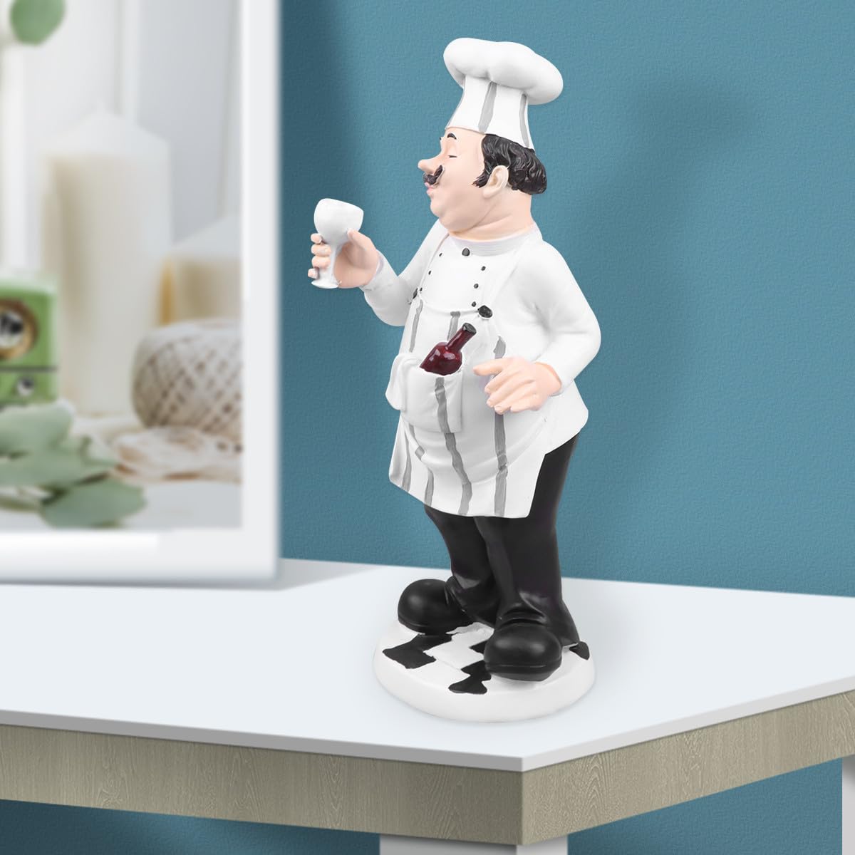 HOMSFOU Statuetta da Chef in Resina Decorativa per Cucina e Casa, Ornamento da Chef Stabile per Tavolo Bar e Ristorante, Scultura in Stile Europeo per Panetterie e Bistrot