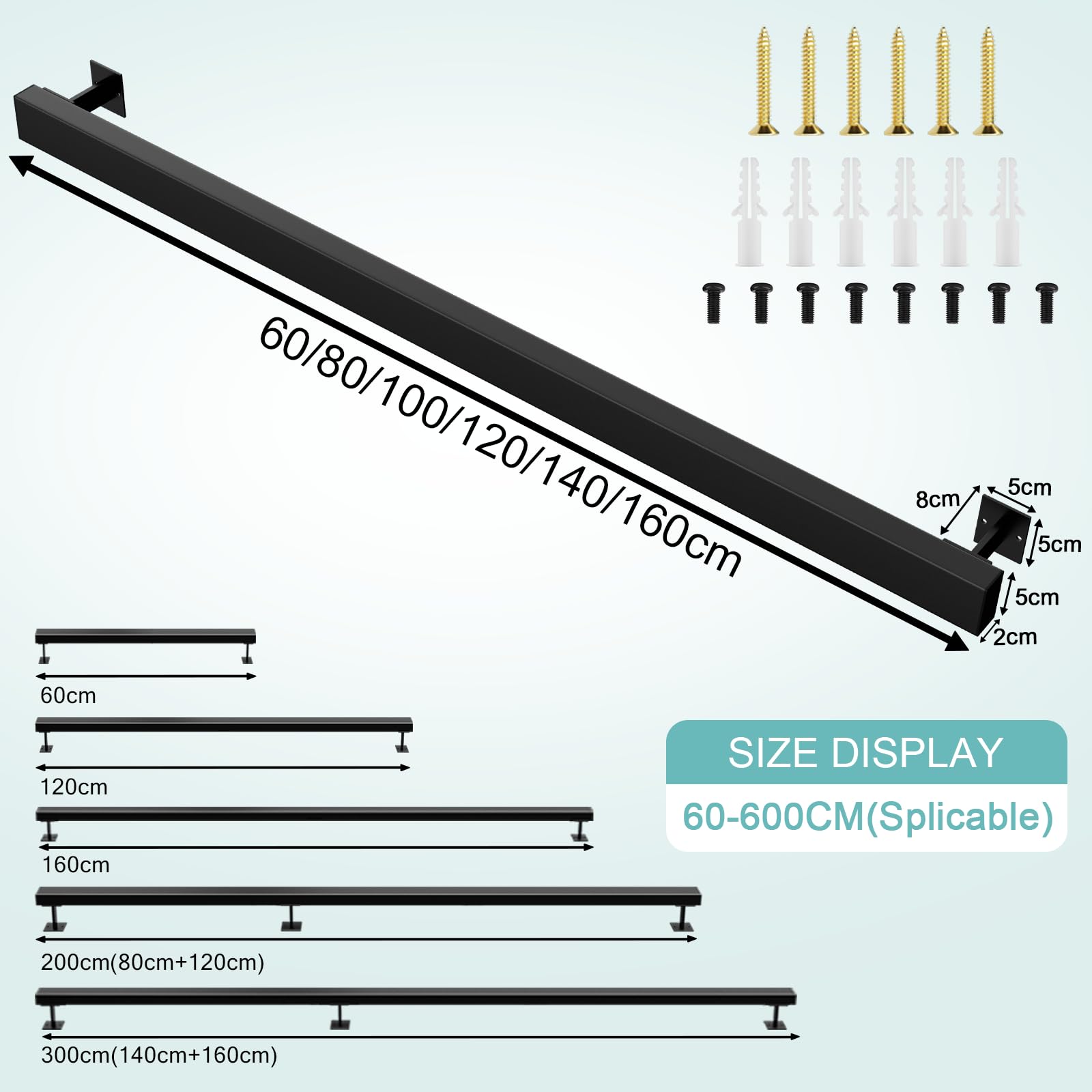 Corrimano per Scale Interne, 60-600CM, Ringhiera per Scale Interne con Design Industriale, Antiscivolo e Confortevole, Passamano per Scale Interne Nero per Anziani, Bambini, Disabili (240CM)