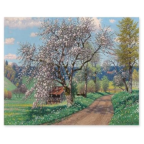 CLOUD NINE PRINTS | A Spring Day, Vintage Flowering Orchard Print - Pink Flower Wall Art, European Farmhouse Decor, Country Road Landscape Art (Unframed 5x7 Print) Cover