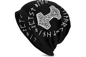 Vikings Mjolnir and Rune Wheel Norse Mythology Symbol Beanie Hat