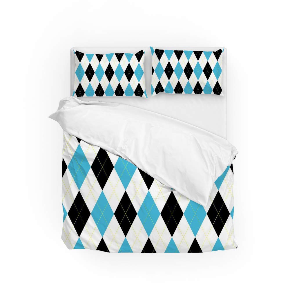 Housse de couette motif treillis parure de lit 3 pièces polyester King