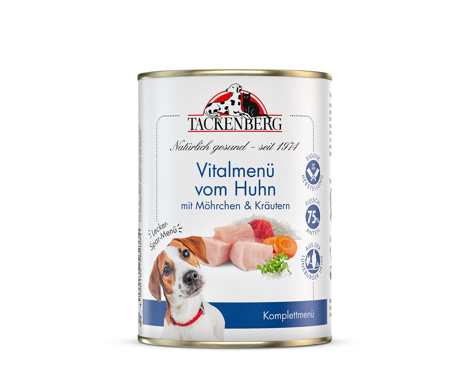TACKENBERG Vitalmenü vom Huhn mit Möhrchen & Kräutern Nassfutter Dose für Hunde - Hundefutter in Premiumqualität, 24 x 400 g