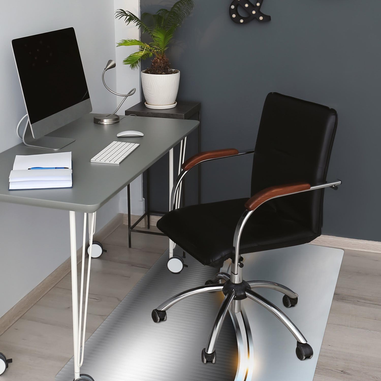 Alfombrilla para Silla 100x70 cm PVC Vinilo Impermeable Resistente a Daños Antideslizante Fácil de Limpiar Protector de Suelo Rectangular para Casa y Oficina - Brillo Plateado