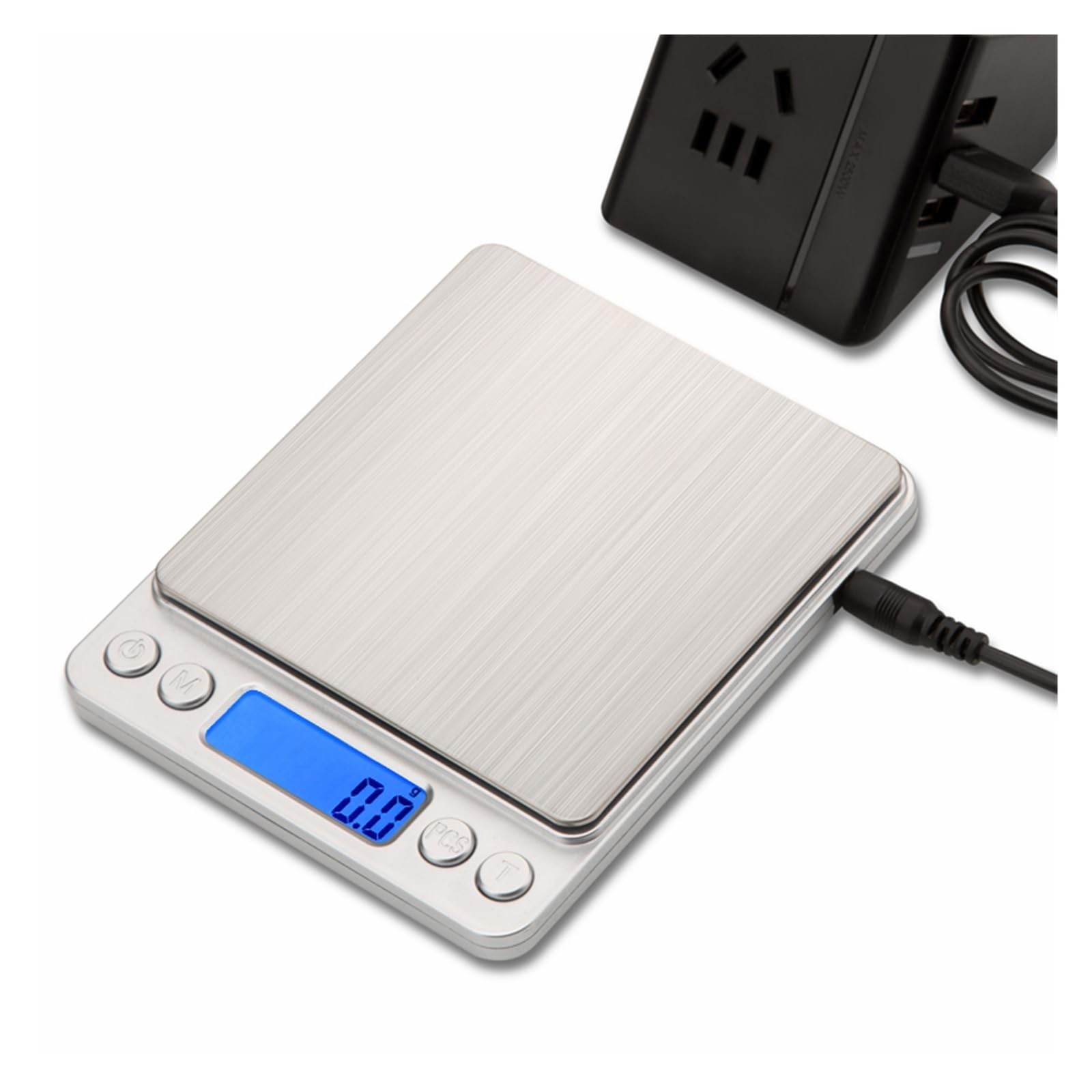 Miniaturowa elektroniczna waga kuchenna 0,1 g, precyzyjna waga dietetyczna do gotowania i pieczenia, narzędzia pomiarowe z 2 tacami(Jeden kolor-srebrny-2000g