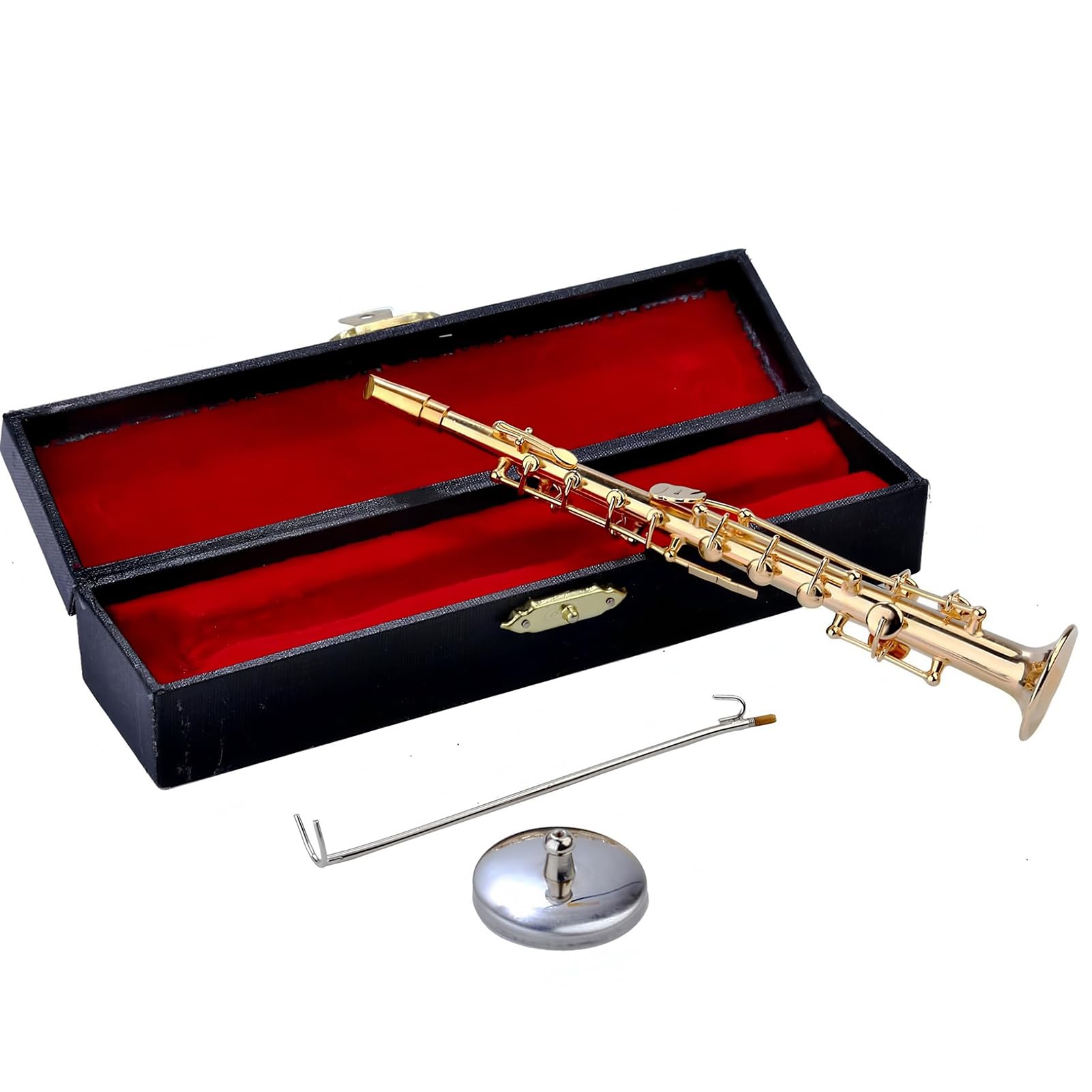 Modello di sassofono - strumento musicale in | Mini ornamento placcato oro | Sax soprano da collezione, decorazione per la casa, regalo per gli amanti della musica, espositore da scrivania