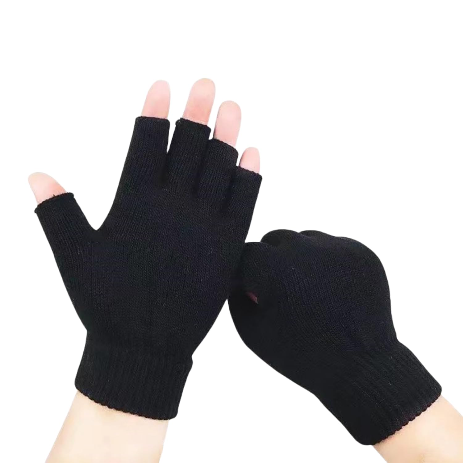 FUZVOL Fingerless Gloves,Black Winter Thermal Gloves,Soft Warm Knit Gloves Fingerless Gloves for Men and Women