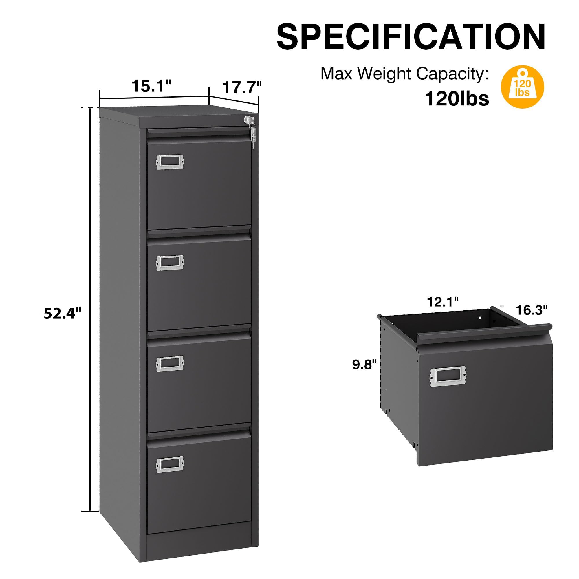 4 Drawer File Cabinet with Lock, Metal Filing Cabinets, Vertical Small Filing Cabinet Steel Lockable Storage Cabinets for Home Office to Organization Hanging Letter/Legal/F4/A4