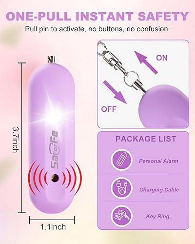 Miniatura 5 de Alarma de seguridad personal para mujeres, impermeable, recargable, 140 dB, llavero de alarma de seguridad de autodefensa, dispositivos de alerta de