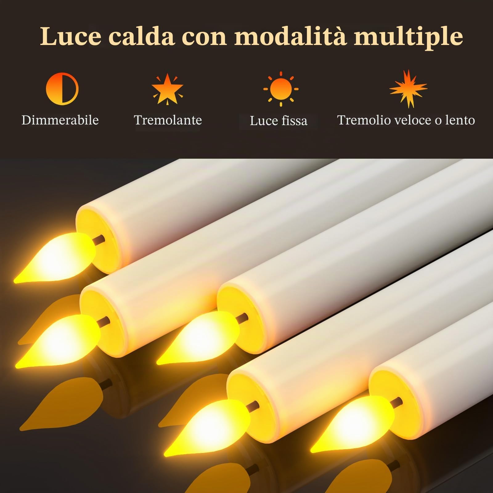PChero Candele Ricaricabili con Telecomando, 10 candele elettriche a LED senza fiamma finte candele affusolate tremolanti per Halloween Natale decorazione della tavola della cena