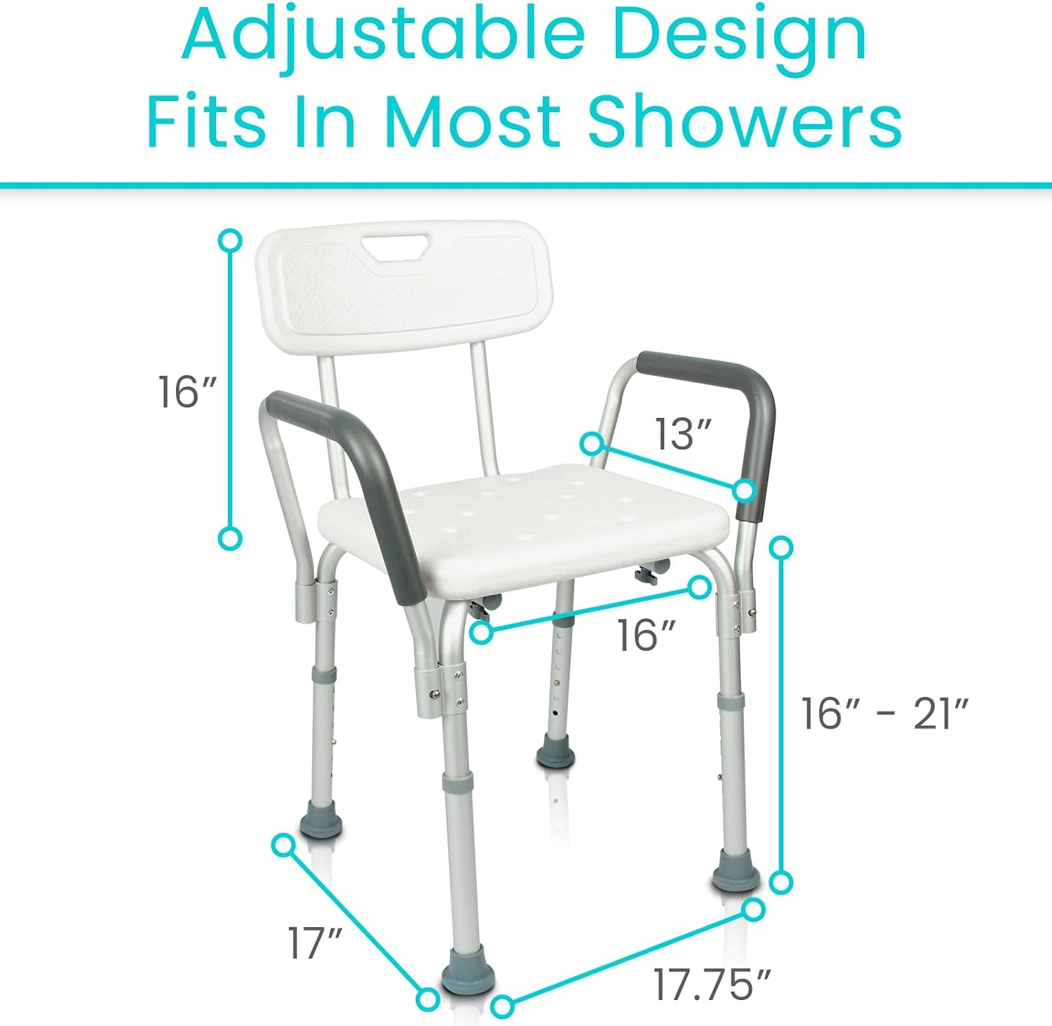 Vive Shower Chair with Arms & Back - Small, Narrow, Medical, Universal Bath Tub Transfer Bench - Safe Adjustable Handicap Stool for Inside Bathtub, Bathroom - Rotating Safety Sliding