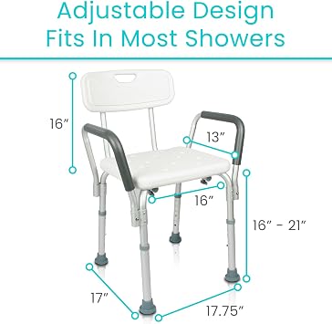 Vive Shower Chair with Arms & Back - Small, Narrow, Medical, Universal Bath Tub Transfer Bench - Safe Adjustable Handicap Stool for Inside Bathtub, Bathroom - Rotating Safety Sliding