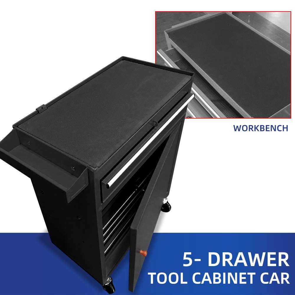 Large Capacity Rolling Tool Chest With 5 Sliding Draws,Detachable 2 in 1 Tool Cabinet, Removable Tool Cabinet With 4 Wheels Lockable System Organizer,Black