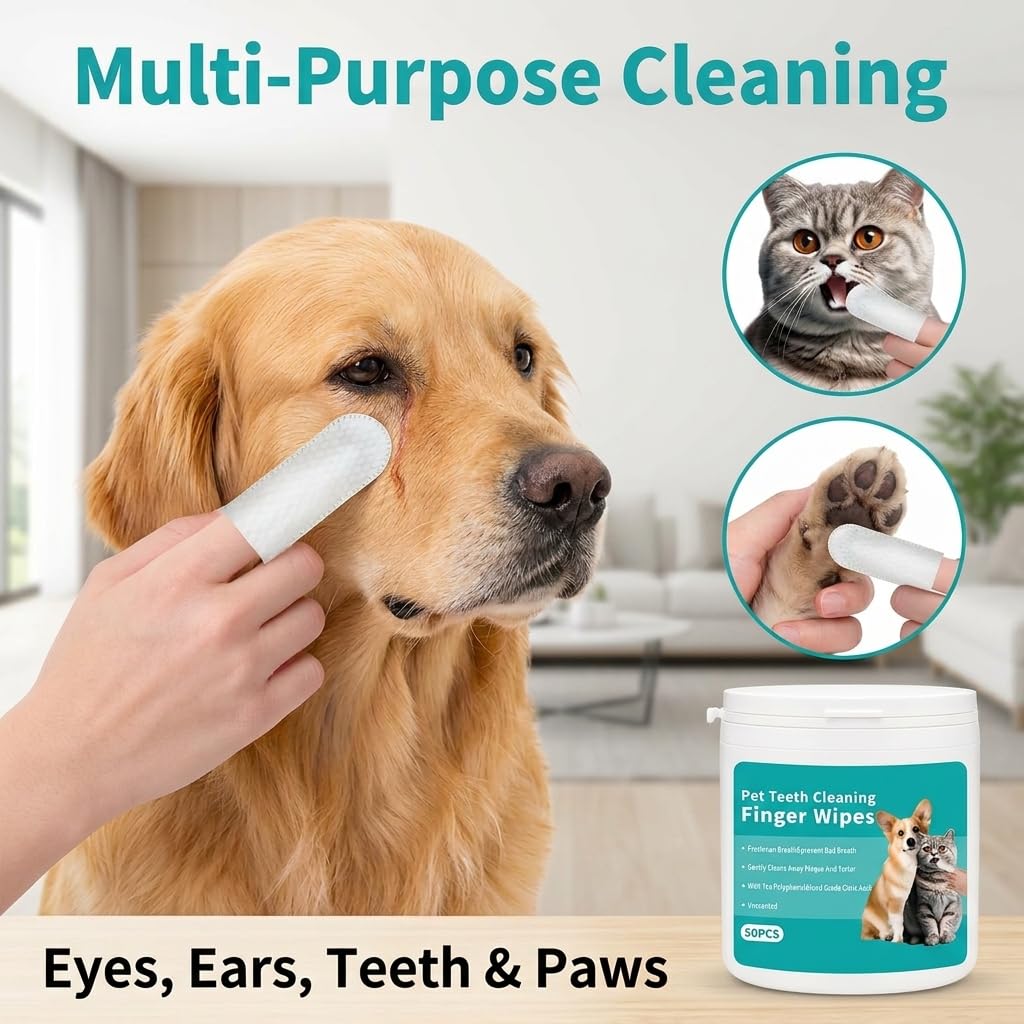 2 Confezioni Salviette Dentali per Cani e Gatti 50 Pezzi/Confezioni Salviette per Pulizia Denti Salviettine da Dito Formula Delicata