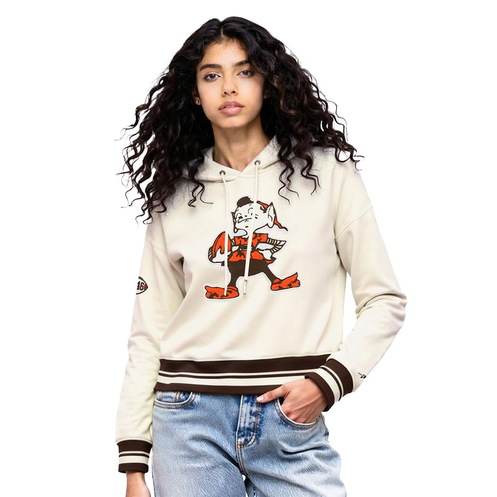 Pro Standard Womens NFL Cleveland Browns Retro Classics Cropped Pullover Hoodie Eggshell/Brown L