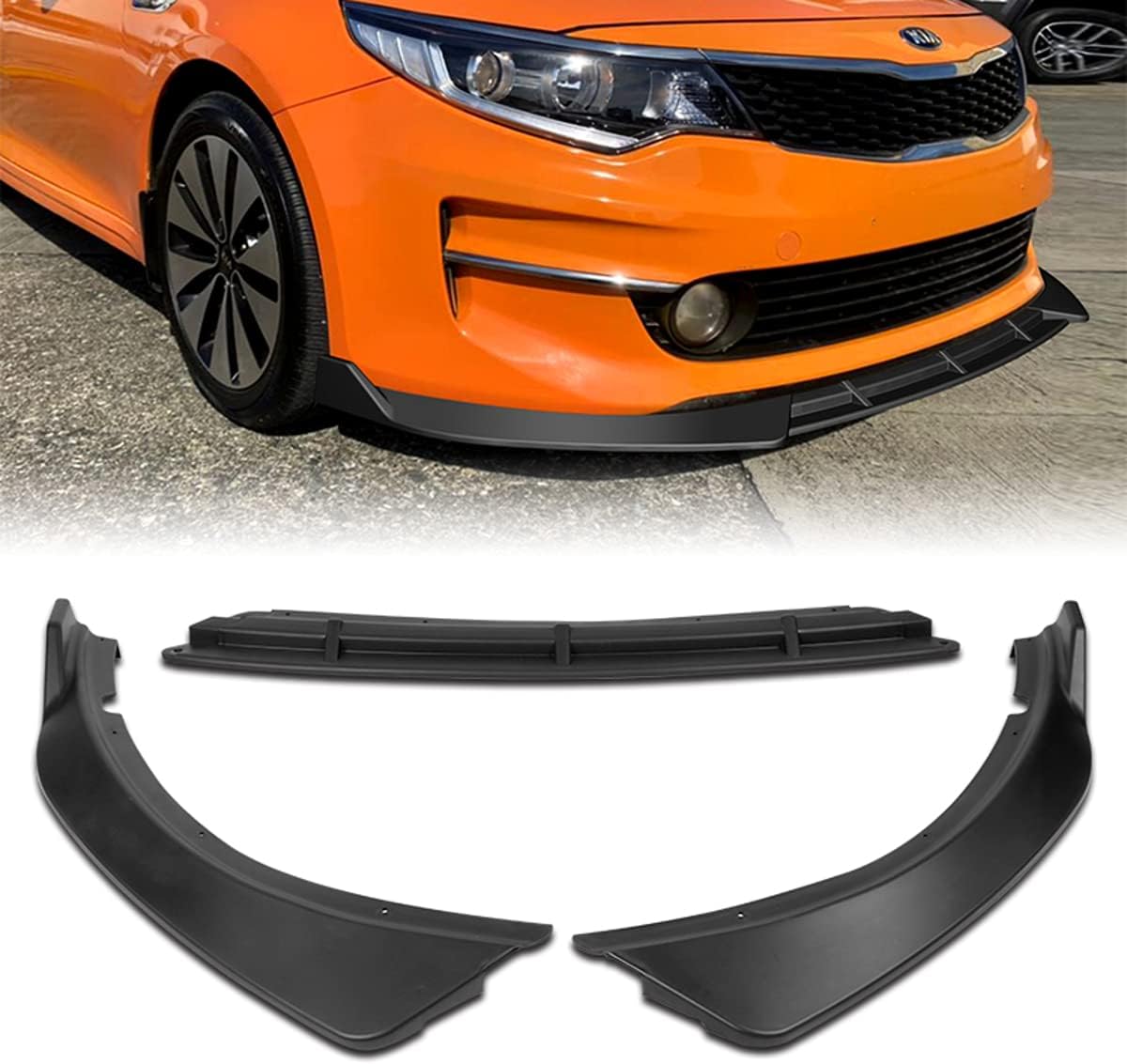 Front Bumper Lip fit for compatible with 2016-2018 Kia Optima LX/EX/LX-Turbo Only, Front Bumper Lip Spoiler Air Chin Body Kit Splitter Unpainted Matt Black ABS, 2017 (STP-Style)