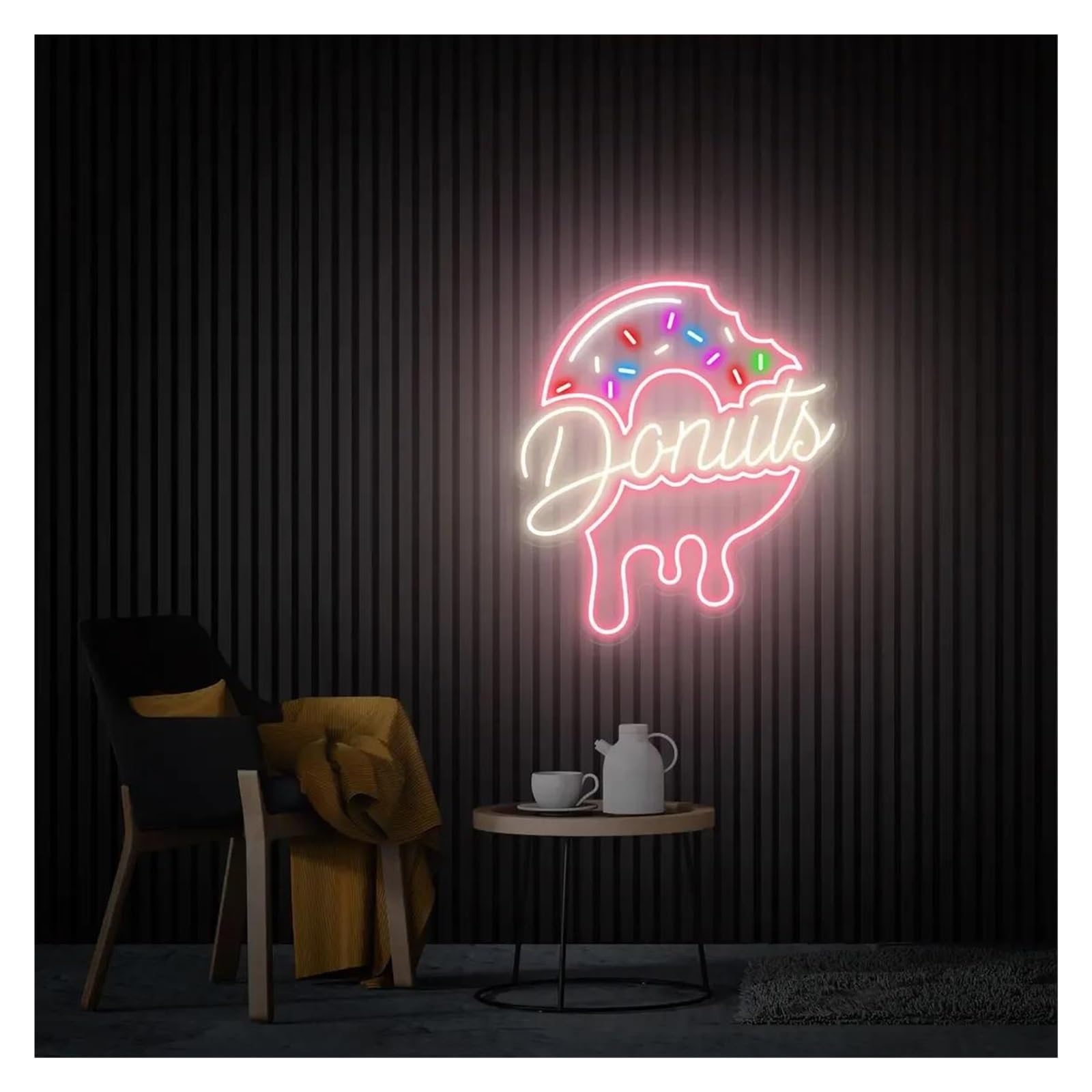 XENITE Luces Art Decoration Christmas Letrero De Neón Donuts Con Luz Regulable Para Decoración De Pared De Tiendas De Donuts, Restaurantes, Negocios, Cocinas Y Comedores(Segundo,50cm)