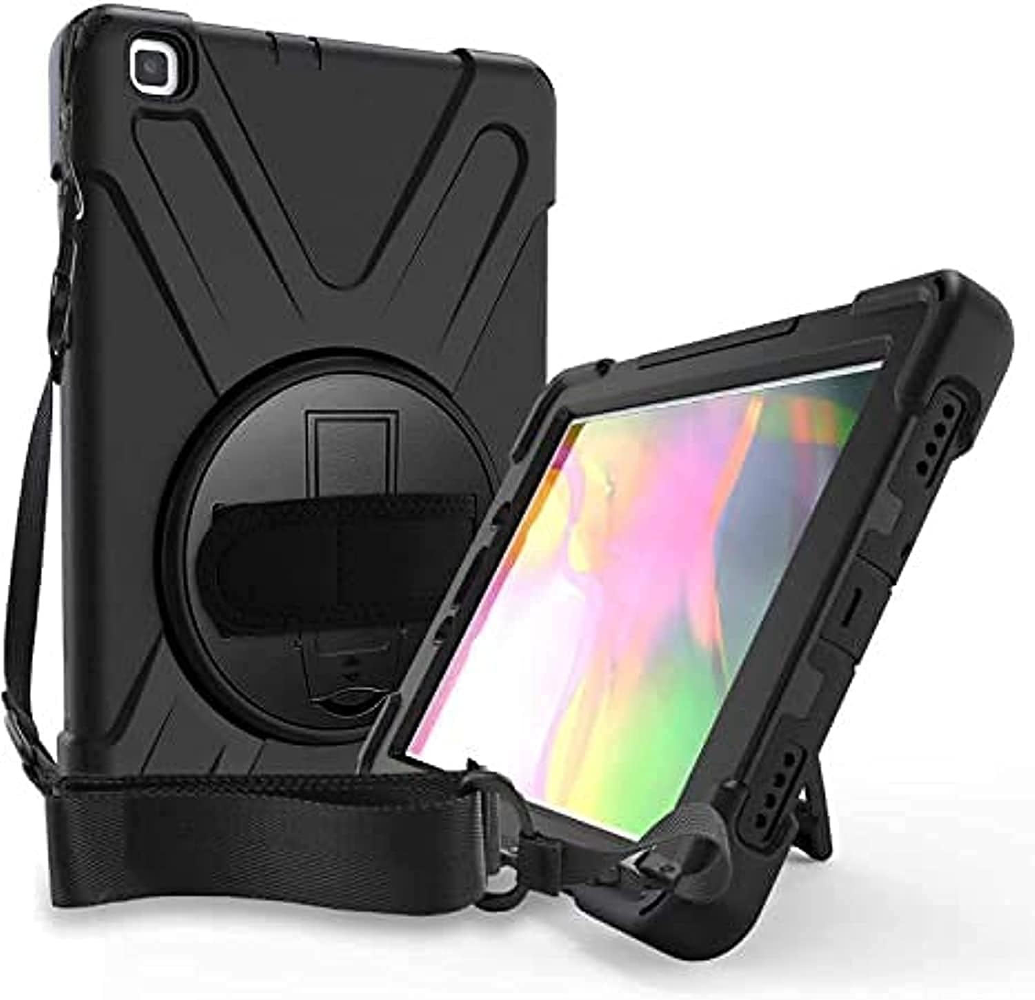 Samsung Galaxy Tab A 8.0 Case Cover 2019 | SM-T290 T295 Case | Herize Heavy Duty Rugged Shockproof Silicone Cover with 360 ° Stand Hand Strap Shoulder Strap for Kids | Galaxy Tab A 8.0 Inch | Black