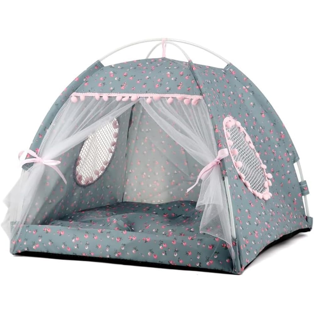 Dog Tent Indoor Cat House Pink Puppy Bed Portable Pet Teepe Princess Dog Camping Tent Outdoor Kitten Houses Cute Bunny Nest Girl Kitty Cave, Medium(40x40x37cm)
