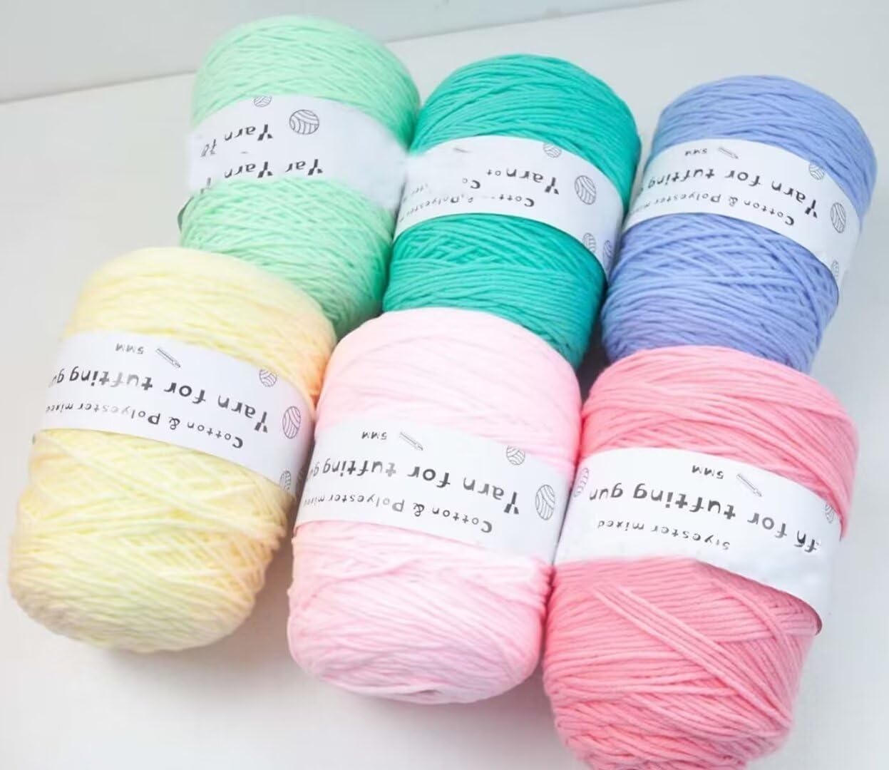 Gomitoli di Lana 6 x 380g gomitoli di Maglia Assortiti, Set Misto di Cotone e Poliestere dai Colori Vivaci per Maglia, Uncinetto, per Pistola per tufting, gomitolo da 5 mm