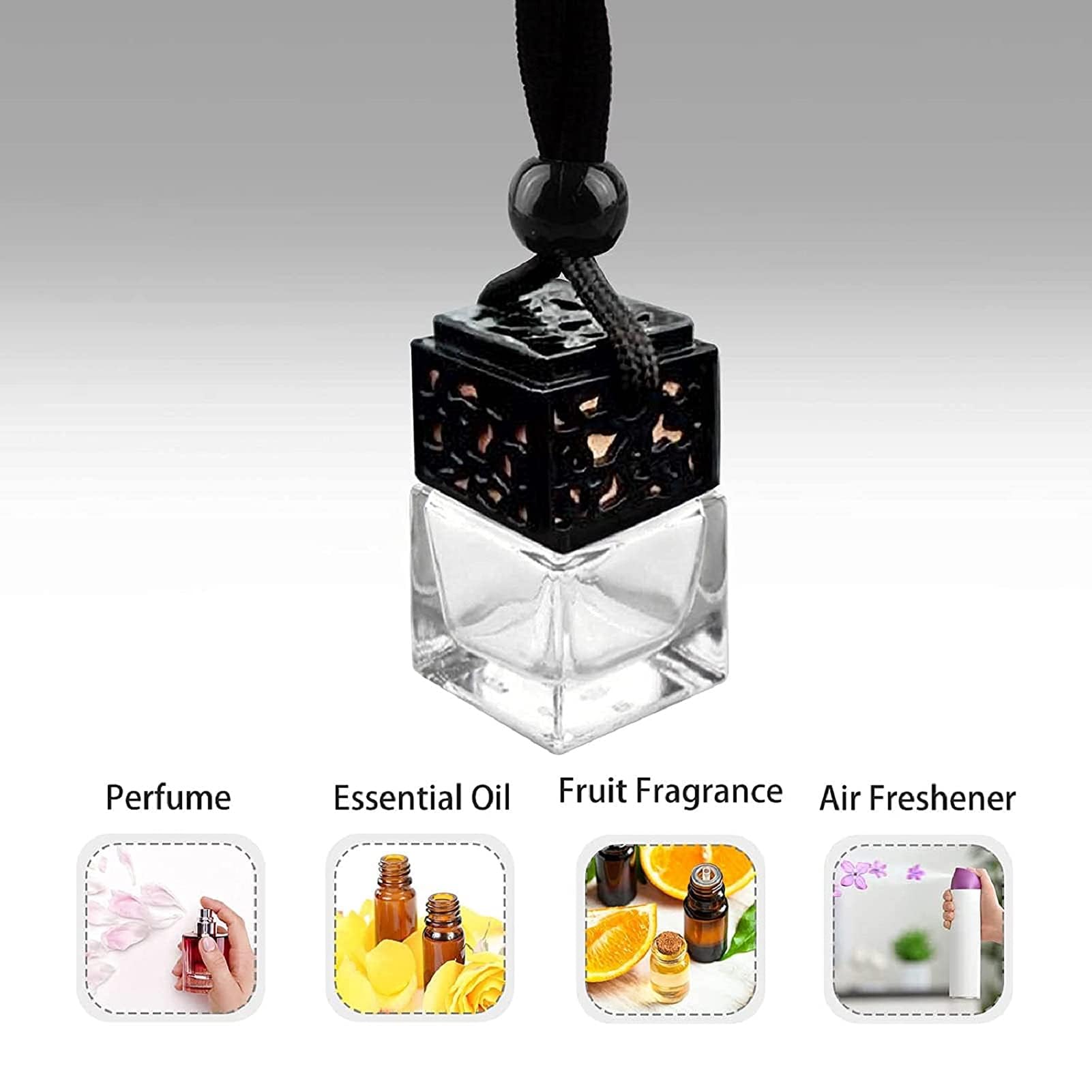 Ambientador de coche inspirado en 50 botellas difusoras vacías de 8 ml para coche, 5 x 2,5 x 2,5 cm, mini botella de perfume colgante con cordón