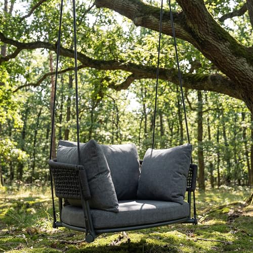 Image of Swing Chair Outdoor, Single Hanging Porch Swing, Ceiling Hanging Chair for Bedroom, 106 inch Adjustable Rope Swinging Chair Indoor, Heavy Duty 400lbs Patio Outdoor Swings for Balcony, Rope Black