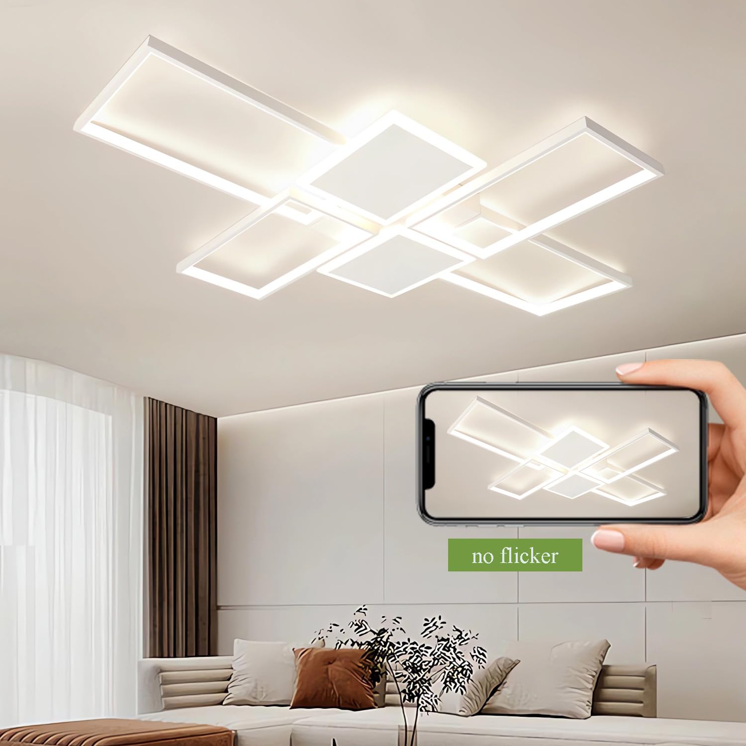 Oświetlenie sufitowe LED 125w Nowoczesna lampa sufitowa 3000k-6000k Ściemnialna lampa sufitowa Kwadratowa oprawa podtynkowa z pilotem Oświetlenie wewnętrzne do salonu Sypialnia Kuchnia
