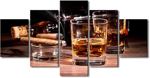 5 piezas de lienzo para hombre, arte de pared de puros y copas de vino, impresiones en lienzo, pósteres para decoración moderna del hogar, marco de