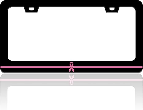 Breast Cancer Awareness License Plate Frame Pink Ribbon License Plate Holder for Front or Rear Car Tags Stainless Steel Funny Car Decoration with Screws 6.3 X 12.2 in