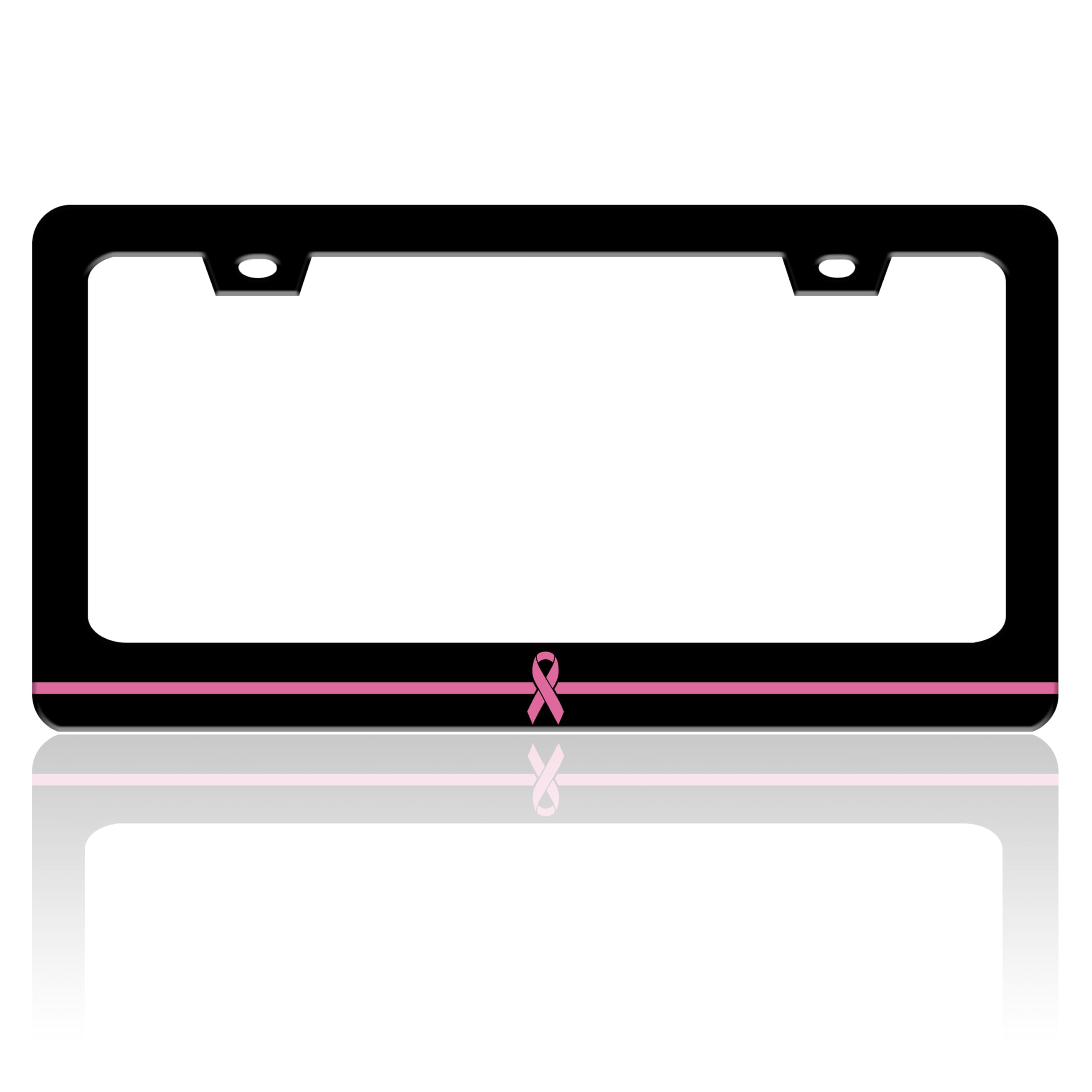 Breast Cancer Awareness License Plate Frame Pink Ribbon License Plate Holder for Front or Rear Car Tags Stainless Steel Funny Car Decoration with