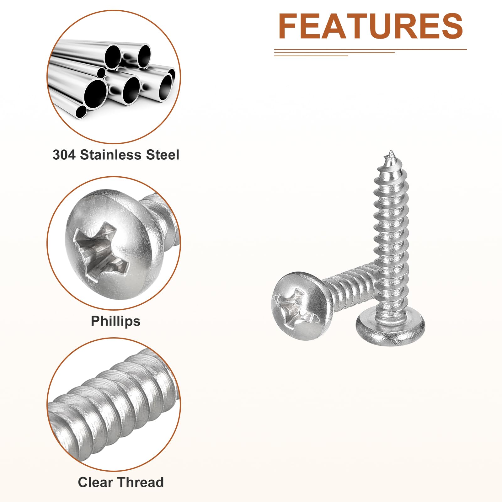 DTGN #6x3/4" Phillips Pan Head Self-tapping Screw - 100Pack - Bright Finish 304 Stainless Steel Sheet Metal Screws Wood Screws - Image 4