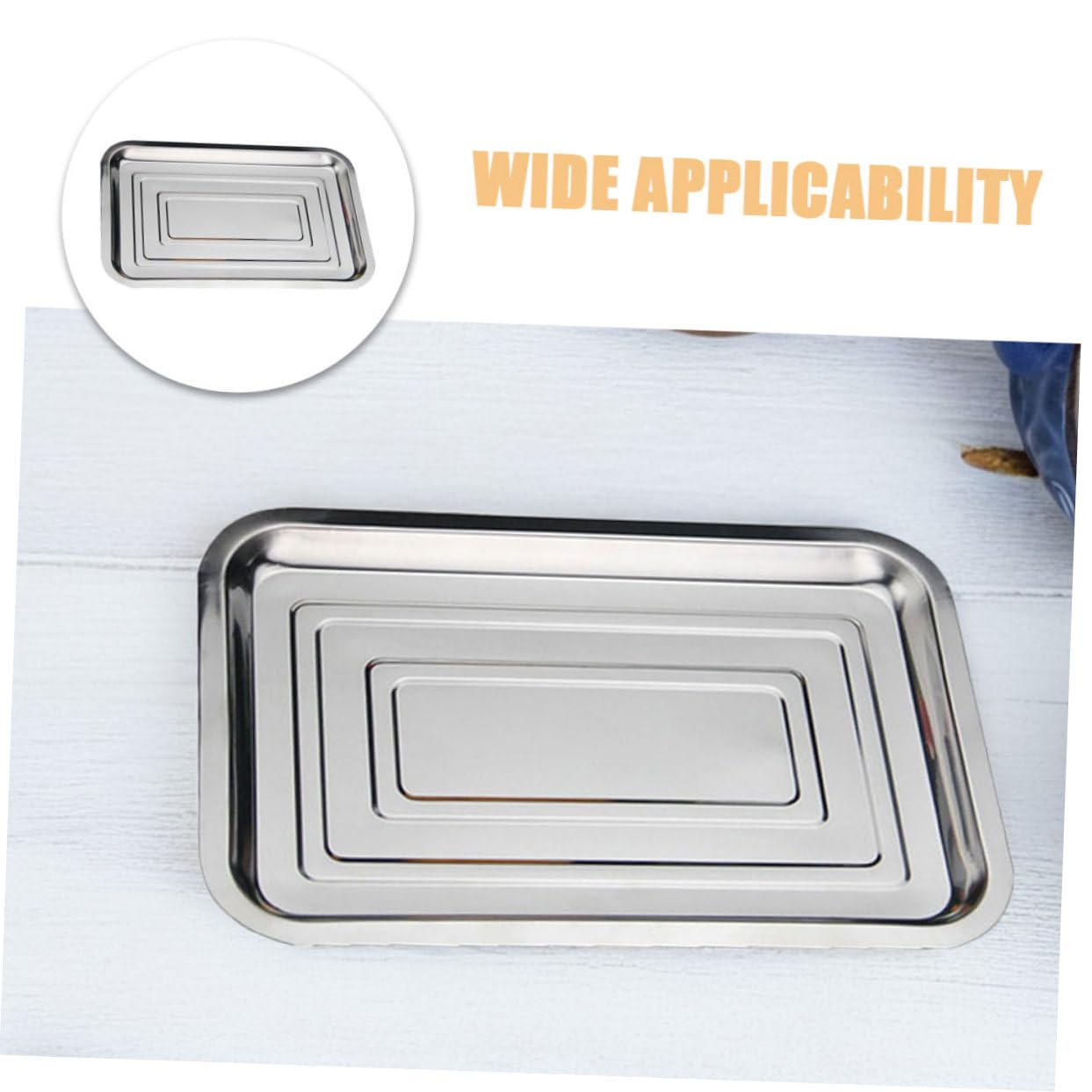 Vassoio in Acciaio Inox 10 Pezzi Argento per Alimenti | Finitura Lucidata, Design Semplice e Pulito, Adatto a Campeggio e Picnic