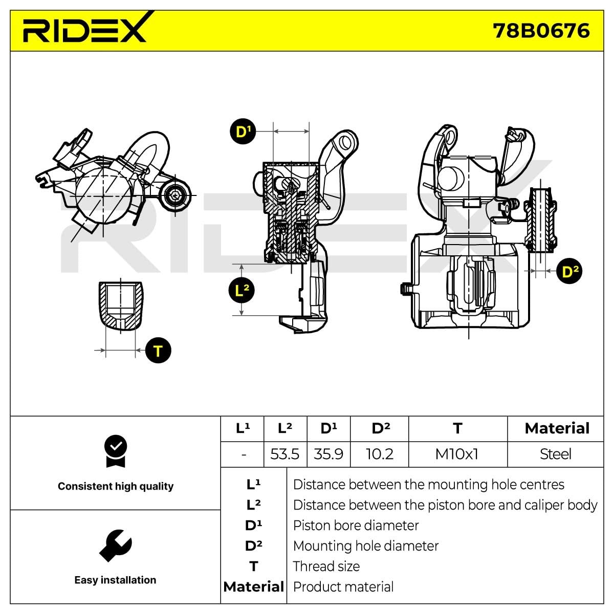 RIDEX 78B0676 Pinza de freno Trasero Derecha Trasero sin soporte Compatible con FORD MONDEO II BAP